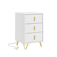 sobuy mesita de noche blanca con 3 cajones y puertos usb mdf aglomerado 40x40x64 cm fbt115-l-e-w