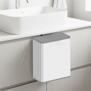 Cubo de basura colgante 8 litros con tapa de acero blanco y negro