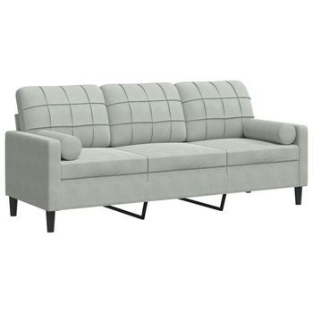 Sofá De 3 Plazas | Sofá De Salón | Sofá De Descanso Con Cojines Terciopelo Gris Claro 180 Cm