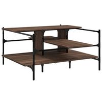 mesa de centro de diseno industrial con estantes 100 x 100 x 485 cm madera de ingenieria marron y acero dec038569