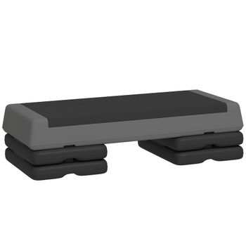 SPORTNOW Step de Aeróbic Step para Fitness Antideslizante Altura Regulable 3 Niveles 77x36x20,5cm Gris y Negro