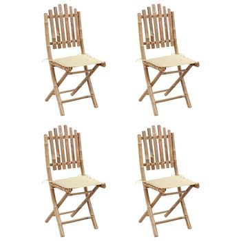 Set De Comedor Exterior Plegable 5 Uds | Conjunto Mueble Jardin Mesa Y Sillas Con Cojines Bambú