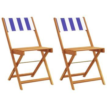 2 Uds Sillas De Bistró Madera Maciza Acacia Y Tela Azul Blanco