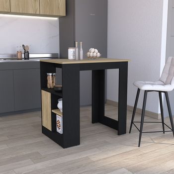 Isla De Cocina Stirling En Melamina Con 3 Estantes Y Puerta De Almacenamiento Inferior , Negro / Beige , 91.3 Cm X 92 Cm X 59 Cm