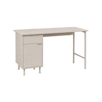 Escritorio de madera y metal con 1 cajón y 1 puerta, beige