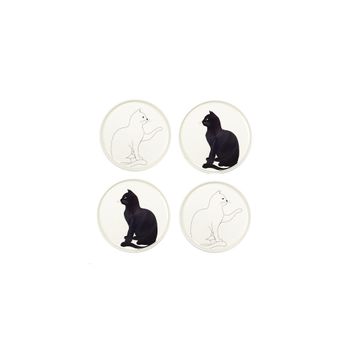 Platos de postre de gato negro y blanco - set de 4