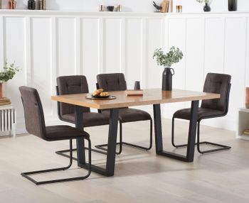 Orangon 160cm Industrial Dining Table with Alexa Dining Chairs - Brown, 4 Chairs