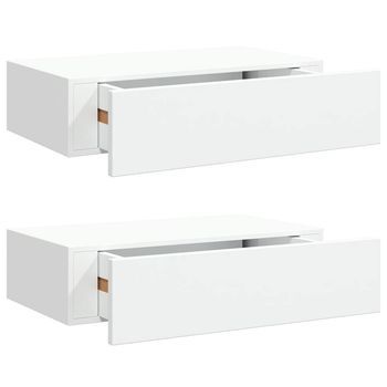 Pack 2 Uds Estantes De Pared | Estante Flotante | Repisa De Pared Con Cajón Mdf Blanco 40x23,5x10 Cm