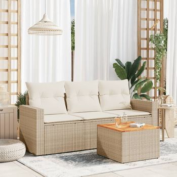 Juego De Sofás Jardín Con Cojines 4 Piezas | Conjunto De Jardín De Ocio | Set De Comedor De Jardín Ratán Sintético Beige Cfw61581