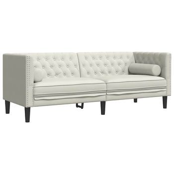 Sofá Chesterfield 3 Plazas | Sofá De Descanso Con Cojines Terciopelo Blanco Crema