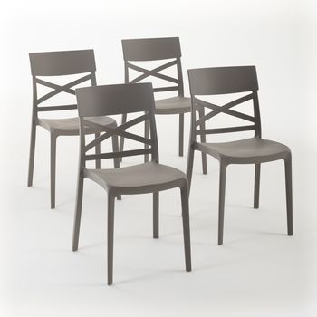 Set De 4 Sillas De Resina Con Fibra De Vidrio, Apilables Para Interiores O Exteriores Tórtola - Martina