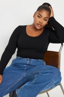 yours body negro canale de manga larga con puntilla mujer curvy y tallas grandes yours