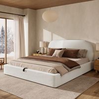 cama con almacenaje de 180 x 200 cm con cabecero - tejido boucle - somier de laminas incluido - beige colchon no incluido