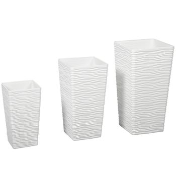 Outsunny Set 3 Macetas Apilables para Exterior con Motivo Ondulado en Plástico, 42/55/65 cm, Blanco   Aosom España