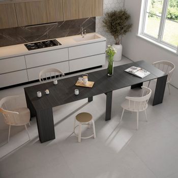 Mesa de comedor extensible efecto madera negra 302x90x77cm