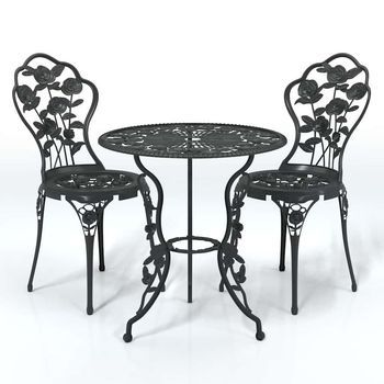 Mesa Y Sillas De Bistró 3 Uds | Conjunto De Mesa Y Sillas Aluminio Fundido Negro