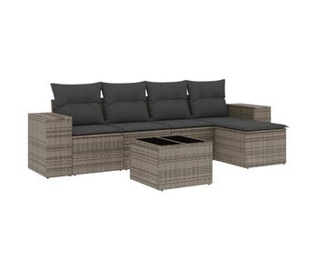 Vidaxl set de muebles de jardín 6 pzas y cojines ratán sintético gris