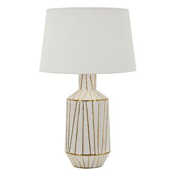 Lámpara De Mesa De Resina Beige Con Detalles Dorados Cm Ø 45x73