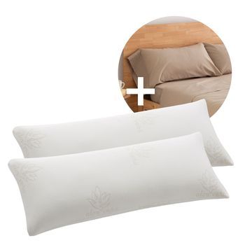 Pack Ahorro 2 Almohadas Viscoelástica Copos Aloe Vera + 2 Fundas Almohada Lino Cama 180cm Donegal Collections