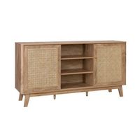 aparador con 2 puertas correderas y estantes efecto madera y cana