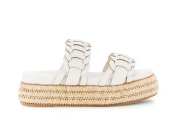sandalia efecto piel sintética con dos tiras y cuña de rafia. off white 37
