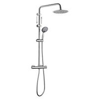 kibath columna de ducha termostatico rapida  altura regulable 78-135 cm  laton macizo cromo brillo  diseno redondo con rociador efecto lluvia y alcachofa  ideal techos altos