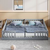 cama infantil 2 x 90 x 200 cm con barandillas - madera de pino  mdf - estilo sencillo - gris sin somier ni colchon