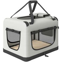 pawhut transportin perros gatos plegable 60x42x44 cm correa para coche cojin lavable cuenco plegable 2 bolsillos gris claro