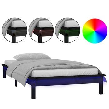 Estructura De Cama Con Led Madera Maciza Negra 90x190 Cm Vidaxl
