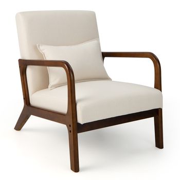 Costway Silla Decorativa Moderna con Estructura de Madera de Caucho Almohada Lumbar Almohadillas de Fieltro Antideslizantes para Oficina