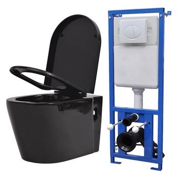 Inodoro De Pared Con Cisterna Oculta Cerámica Negro Vidaxl