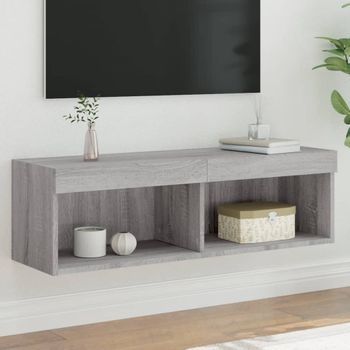 Mueble Tv | Mueble De Salón | Armario Tv Con Luces Led Gris Sonoma 100x30x30 Cm Cfw778471