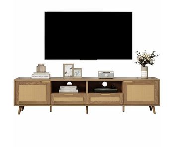 Soporte de tv 200x37x49 cm - diseño de ratan, pies de madera maciza - color natural
