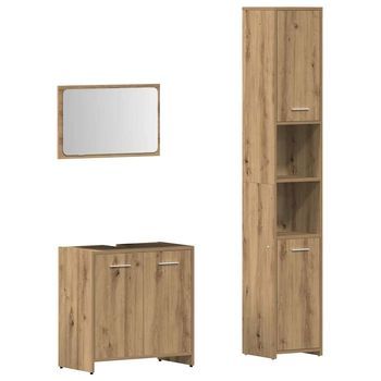 Juego De Muebles Baño 3 Uds | Armario De Baño Madera Ingeniería Roble Artisan