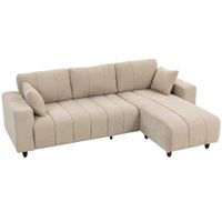 homcom sofa chaise longue reversible de 3 plazas 2 almohadas tapizado en lino marco de acero 242x156x87 cm beige   aosom espana