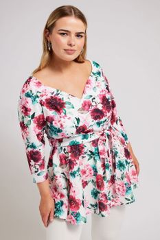 Yours London Top Peplum Floral, Mujer Curvy Y Tallas Grandes, Yours London