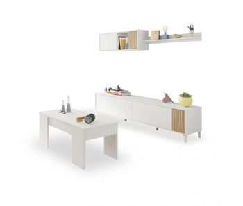 Pack salón con mesa de centro nitza plus v2 blanco artik (blanco mate) - natur 200 x 47 x 40 cm