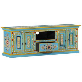 Mueble De Tv | Mueble De Salón | Gabinete De Tv Madera Maciza De Mango Azul 110x30x40 Cm