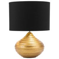 lampara de mesa ceramica dorada 42 cm pantalla poli algodon negro base acanalada moderna kuban