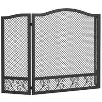 homcom salvachispas para chimenea plegable de 3 paneles con diseno floral 107x60 cm negro   aosom espana