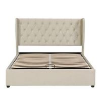 cama contenedor acolchada de terciopelo 180x200 cm con somier de laminas - beige