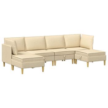 Juego De Sofá Modular Con Almacenamiento 6 Uds. Crema Tela Vidaxl