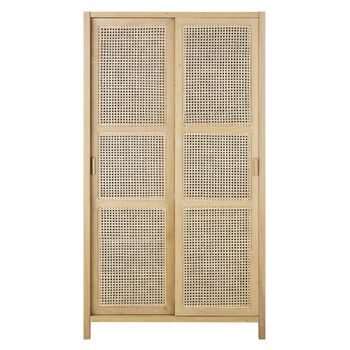 Armario de 100 cm de roble y ratán con 2 puertas correderas