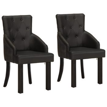 Sillas De Comedor 2 Unidades Cuero De Cabra Auténtico Negro Vidaxl