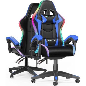 Silla Gamer Ergonómica Con Efectos De Iluminación Led Y Respaldo Ajustable En Altura,azul, Rattantree