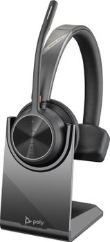 Poly - Auriculares inalámbricos Voyager 4310 UC con soporte de carga (Plantronics), Auriculares de un solo oído, Se conectan a PC con el adaptador Bluetooth USB-A y a celulares a través de Bluetooth