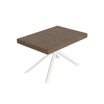 Mesa Extensible Niket De Nogal 120/224x90 Cm Con Patas Blancas