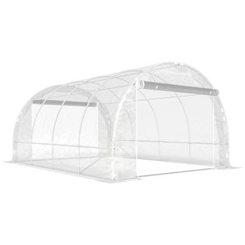 Outsunny Invernadero Túnel 3x4x2 m con Puertas Enrollables, Estructura de Acero y Cubierta de PE Anti-UV, Transparente   Aosom España