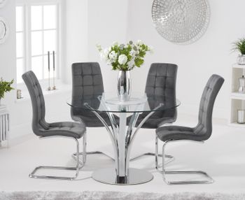Aria 110cm Glass Dining Table with Lorin Velvet Chairs - Clear, 4 Chairs