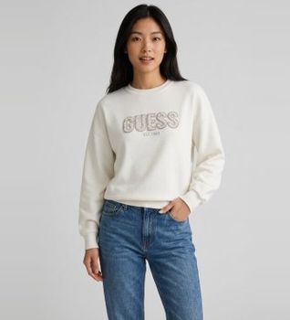 Guess para mujer. W6YR30Z0978 Jersey Madeline Logo Manga Larga blanco crema (M), Casual, Viscosa